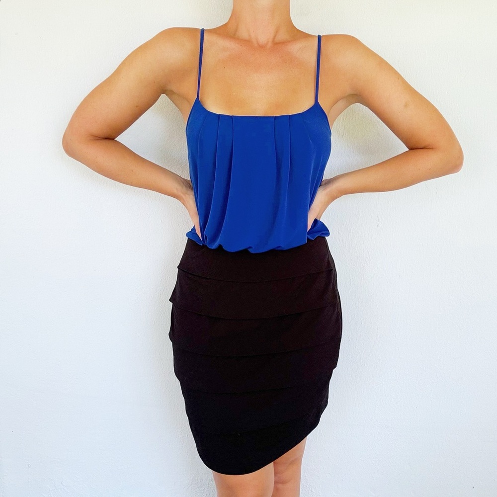 Sweet Storm blue black spaghetti strap bodycon cocktail party dress size medium